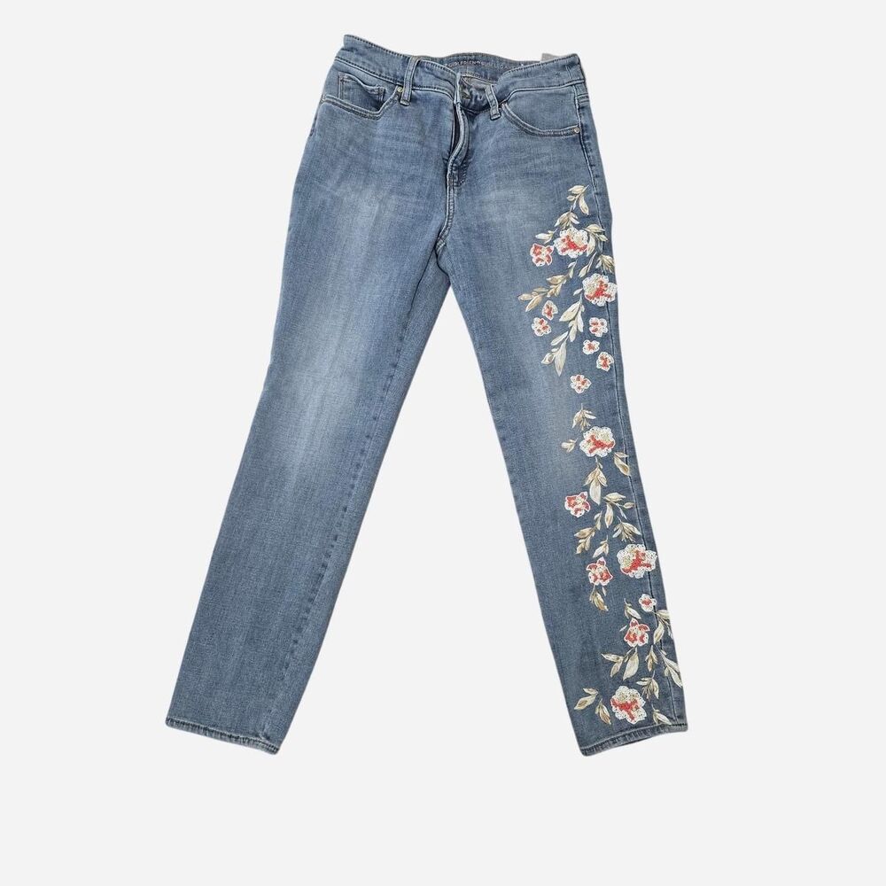 Chico's Women's 2R so slimming boyfriend embroidered blue jeans